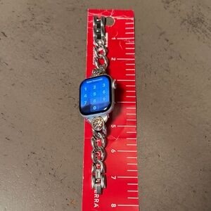 Brighton Silver Chain Link Smartwatch Bracelet with Blue Screen Accent